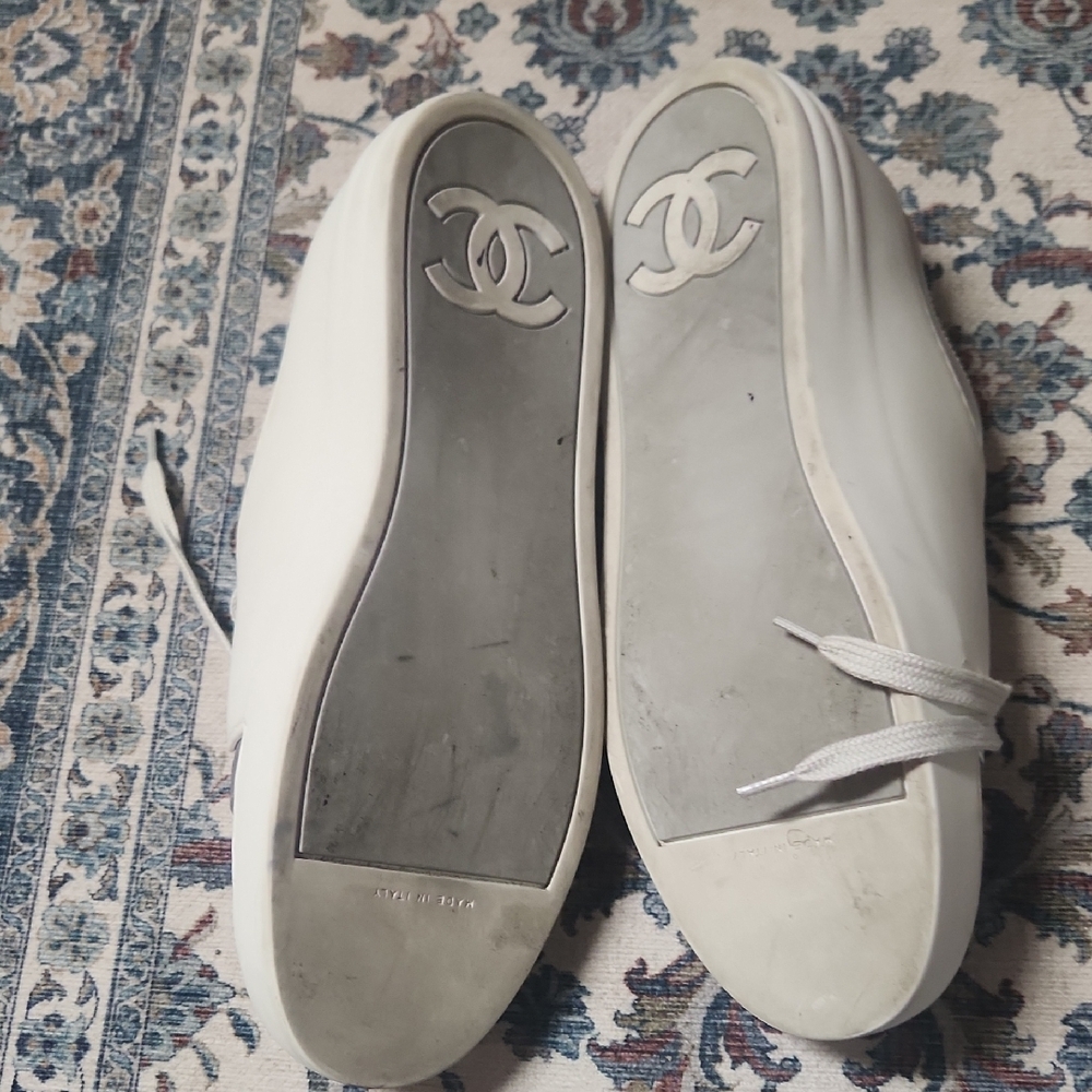 CHANEL Silver and White Sneakers - Picture 9 of 16